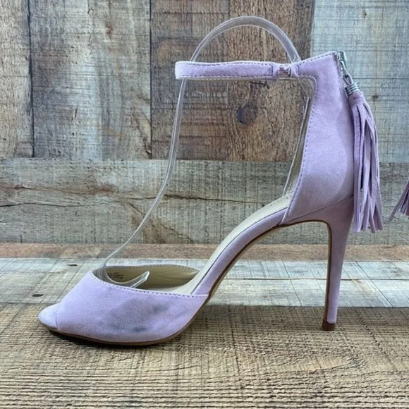 Botkier New York Purple Suede Leather Tassel Slingback Heel Womens 8 Peep Toe - Picture 5 of 16